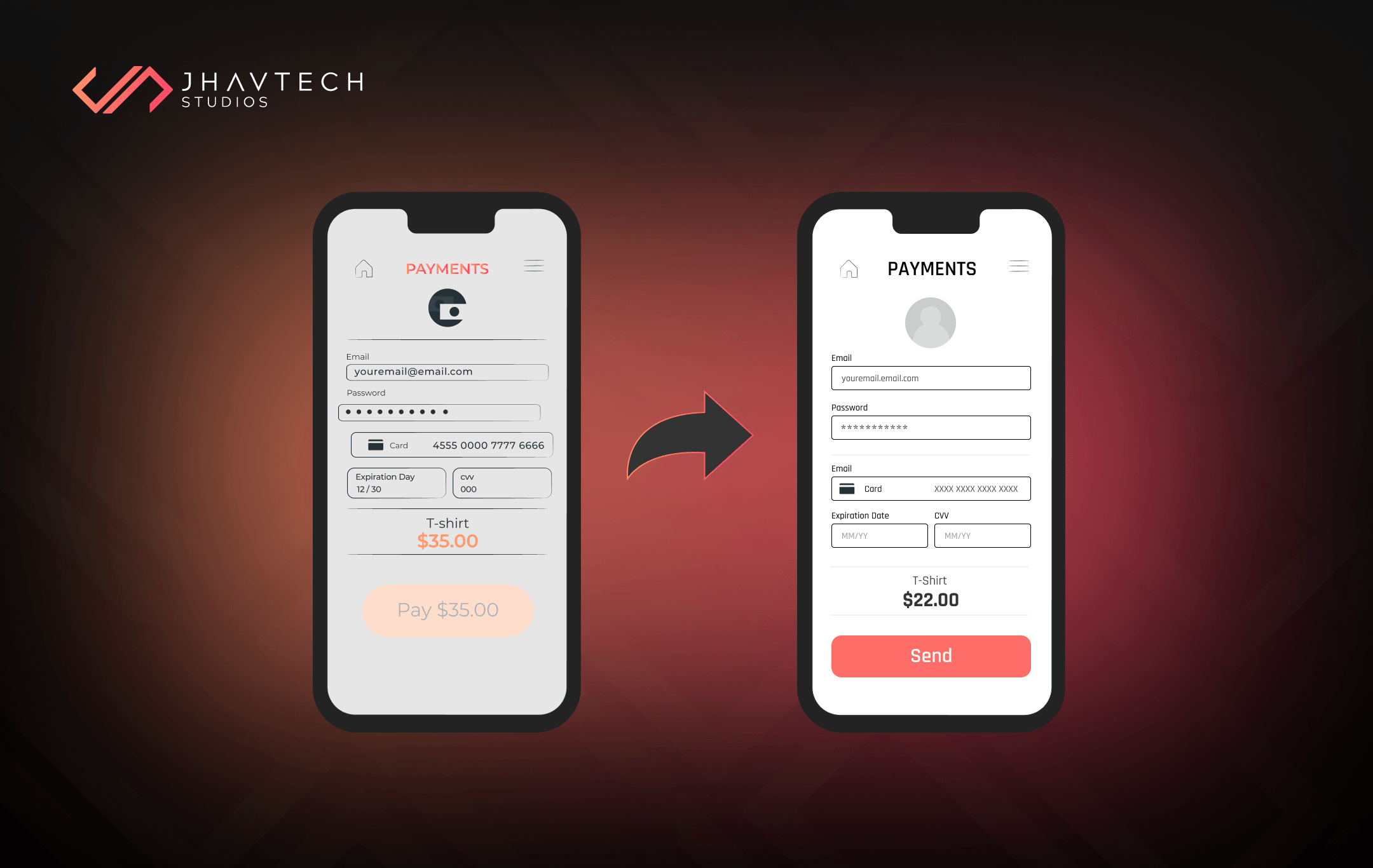 Mobile app payment screen before and after UI/UX redesign
