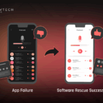 Before: Broken startup app UI; After: Improved app UI after software rescue