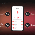 Podcast app UI showcasing speed, trust, consistency, and engagement
