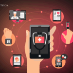 Mobile healthcare app with digital health icons