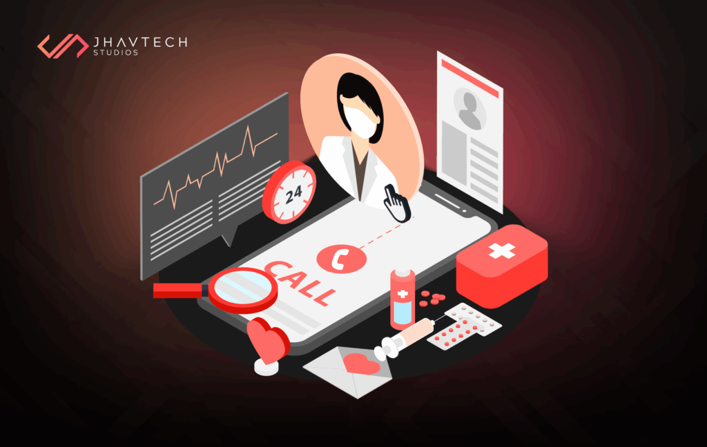 Health app concept with doctor call, health data