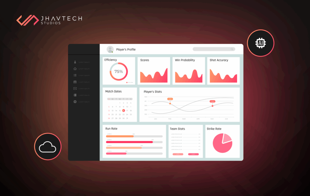 Dashboard UI showing player stats and analytics