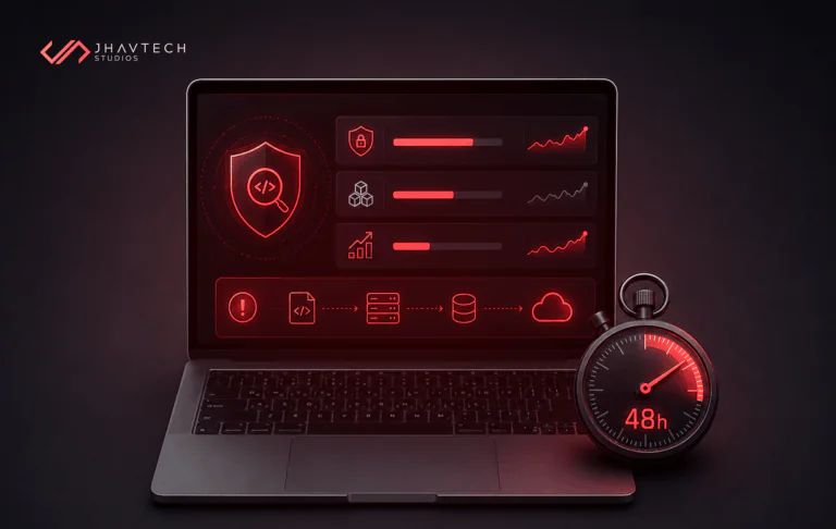 48-hour code audit dashboard displayed